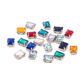Sew on Rhinestone, K9 Glass Rhinestone, Platinum Tone Brass Prong Settings, Garments Accessories, Faceted, Rectangle, Mixed Color, 8x6x4mm, Hole: 1mm