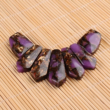 Assembled Dyed Synthetic Imperial Jasper and Bronzite Pendants, Graduated Fan, Faceted, Purple, 20~45x15~26x6~7mm, Hole: 2mm, 7pcs/set