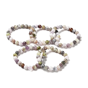 Natural African Opal Beaded Stretch Bracelets, Faceted Round, Inner Diameter: 2~2-1/8 inch(5.1~5.3cm)
