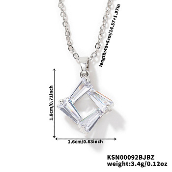 Crystal Cute Geometric Rhombus Rhinestone Pendant Necklaces, Brass Cable Chain Necklaces, Platinum, 15.75 inch(40cm)