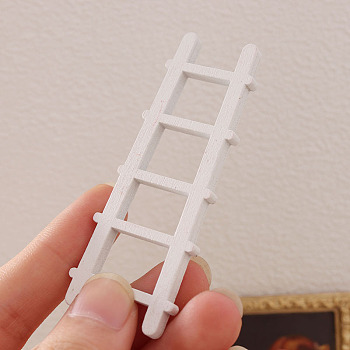 Wood Miniature Ornaments, Micro Landscape Home Dollhouse Accessories, Pretending Prop Decorations, Ladder, White, 70x25mm