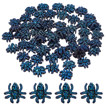 60Pcs Opaque Resin Cabochons, with Rhinestone, Spider, Marine Blue, 12.5x13.5x4mm