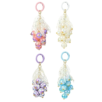 Resin Beaded Keychains, with Acrylic Pendant and Spray Painted Alloy Spring Gate Rings, Leaf, Mixed Color, 12cm