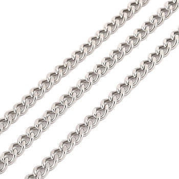 304 Stainless Steel Cuban Link Chains, Unwelded, with Spool, Stainless Steel Color, 5x3.5x1mm, about 32.81 Feet(10m)/Roll