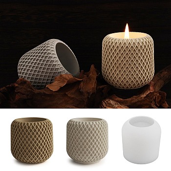 Column with Net Pattern DIY Candle Cups Silicone Molds, Creative Aromatherapy Candle Cement Cup Supply DIY Concrete Candle Cups Resin Moulds, WhiteSmoke, 6.85x6.95cm, Inner Diameter: 4.7cm