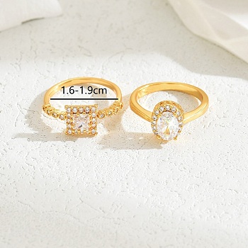 Luxurious Sparkling Zircon Square Ring Set for Couples Wedding Jewelry.