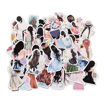 50Pcs Paper Stickers, for DIY Scrapbooking, Journal Decoration, Girls, Mixed Color, 55~71x34~45x0.1mm, about 50Pcs/Bag