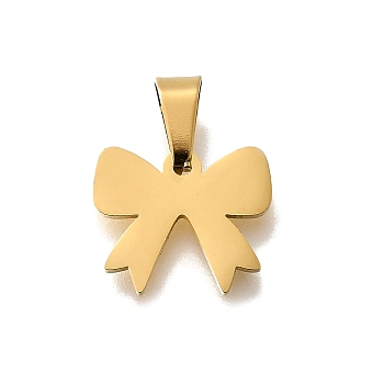 304 Stainless Steel Pendants, Laser Cut, Ion Plating(IP), Bowknot, Golden, 12.5x15x1mm, Hole: 6x3.3mm