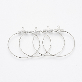 304 Stainless Steel Pendants, Hoop Earring Findings, Stainless Steel Color, 29x26x1.5mm, Hole: 1mm, Pin: 0.8mm