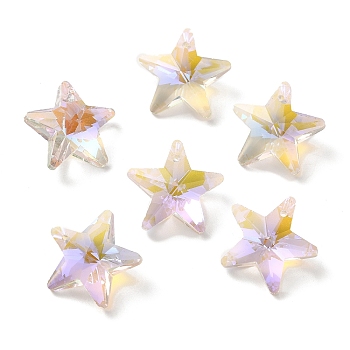 Electroplate Transparent Glass Pendants, Back Plated, Faceted, Star Charms, Clear, 19x20x9.5mm, Hole: 1.2mm