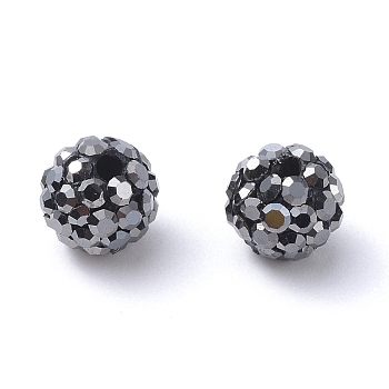 Pave Disco Ball Beads, Polymer Clay Rhinestone Beads, Grade A, Jet Hematite, PP15(2.1~2.2mm), 14mm, Hole: 1mm