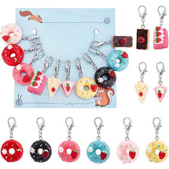 Resin Doughnut & Cake Pendant Decorations, with Zinc Alloy Lobster Claw Clasps, Clip-on Charms, for Keychain, Purse, Backpack Ornament, Stitch Marker, Mixed Color, 37~42mm, 10pcs/set