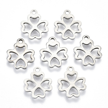 201 Stainless Steel Charms, Laser Cut, Hollow, Clover, Stainless Steel Color, 13x11x0.8mm, Hole: 1.4mm