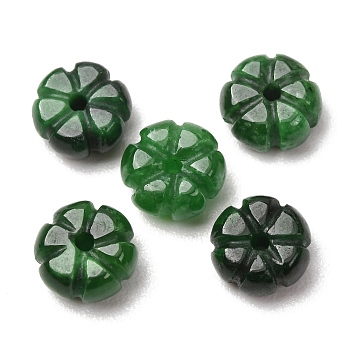 Dyed Natural Myanmar Jade Carved Beads, Flower, Green, 9.5~10x5mm, Hole: 1.4~1.6mm