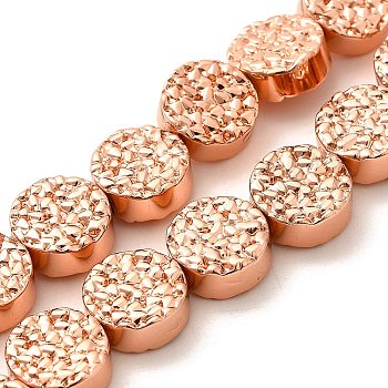 Electroplated Synthetic Non-magnetic Hematite Beads Strands, Flat Round, Rose Gold Plated, 8x3.5mm, Hole: 0.8mm, about 48pcs/strand, 15.75 inch(40cm)