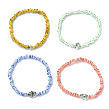Glass Seed & Alloy Beaded Stretch Bracelets, Mixed Shapes, Mixed Color, Inner Diameter: 2-1/8 inch(5.4cm)