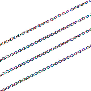 Vacuum Plating 304 Stainless Steel Cable Chains, with Spool, Soldered, Flat Oval, Rainbow Color, 3x2.5x0.5mm, 5m/roll
