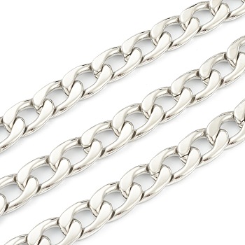 Tarnish Resistant 304 Stainless Steel Cuban Link Chains, Unwelded, with Spool, Stainless Steel Color, 22.5x15x4mm, 16.4 Feet(5m)/roll