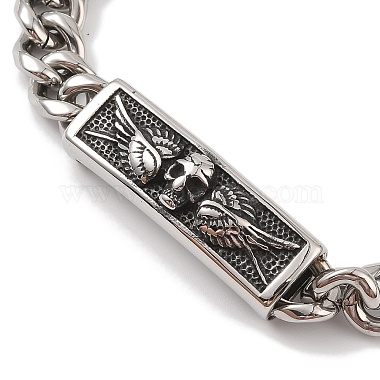 304 Stainless Steel Viking Rectangle with Skull Link Chain Bracelets for Men(BJEW-B096-49B)-2