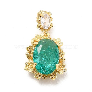 Real 18K Gold Plated Turquoise Oval Brass+Cubic Zirconia Pendants