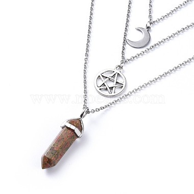 Bullet Natural & Synthetic Gemstone Pendant Tiered Necklaces(NJEW-JN02457)-3