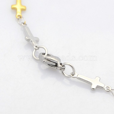 Bracelets de chaîne de connecteur de croix de deux tons en 304 acier inoxydable de bijoux religieux(STAS-O036-09M)-3