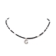 Clear Cubic Zirconia Moon Pendant Necklace with Natural Black Onyx Beaded Chains for Women(NJEW-JN04271-01)-4