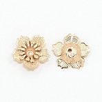 Brass Flower Bead Caps, 5-Petal, Light Gold, 17x17x4mm, Hole: 1.5mm(KK-O027-04)