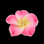 Handmade Polymer Clay 3D Flower Plumeria Beads, Hot Pink, 30x11mm, Hole: 2mm(CLAY-Q192-30mm-10)
