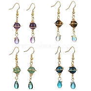 4 Pairs 4 Style Nature Mixed Gemstone Round Dangle Earrings, Light Gold Alloy Wire Wrap Long Drop Earrings, 50~50.5x9.5~10.5mm, 1 Pair/style(EJEW-TA00332)