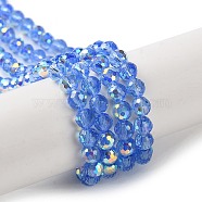 Transparent Electroplate Glass Beads Strands, AB Color Plated, Faceted, Round, Cornflower Blue, 3.8x4.2mm, Hole: 0.9mm, about 98pcs/strand, 14.96''(38cm)(GLAA-Q099-B01-02)