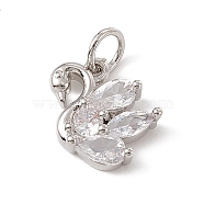 Brass Micro Pave Cubic Zirconia Charms, with Jump Rings, Swan Charms, Platinum, 12x12x3mm, Hole: 3.4mm(ZIRC-F132-09P)