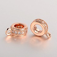 Brass Micro Pave Cubic Zirconia Tube Bails, Loop Bails, Clear, Bail Beads, Rose Gold, 11x8x3mm, Hole: 2mm, Inner Diameter: 4.5mm(ZIRC-J005-01RG)