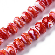 Handmade Lampwork Beads Strands, Abacus, Faceted, Red, 11.5x8.5mm, Hole: 1.5mm, about 45pcs/strand, 15.16 inch(38.5cm)(LAMP-T007-12C)