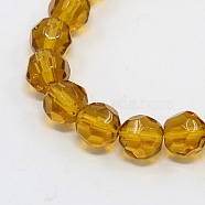 Faceted Glass Round Beads Strands, Dark Goldenrod, about 8mm in diameter, hole: 1mm, about 40pcs/strand, 13 inch(X-GF8mmC13)