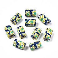 Handmade Polymer Clay Beads, Column with Jewelry Crafts Pattern, Yellow, 11x6~7.5mm, Hole: 2~3mm(CLAY-N008-046-20)