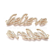 Brass Micro Pave Cubic Zirconia Links connectors, Word Believe, Clear, Golden, 13x44x3mm, Hole: 1.2mm(ZIRC-K081-19G)