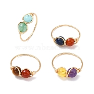 4Pcs 4 Style Natural & Synthetic Mixed Gemstone Round Beaded Finger Rings Set, Brass Wire Finger Rings, Light Gold, Inner Diameter: 19.4mm, 1P/style(RJEW-TA00093)