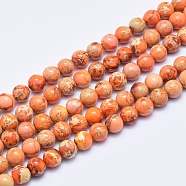 Natural Imperial Jasper Beads Strands, Dyed, Round, Orange, 8mm, Hole: 1mm, about 49pcs/strand, 15.7 inch(G-A175B-8mm-07)