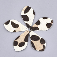 Eco-Friendly Cowhide Pendants, Teardrop with Leopard Print, Beige, 38x21x1mm, Hole: 1.5mm(FIND-T045-21B)