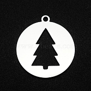 Christmas 201 Stainless Steel Pendants, Laser Cut, Hollow, Flat Round with Christmas Tree, Stainless Steel Color, 22x20x1mm, Hole: 1.6mm(STAS-R111-JA671)