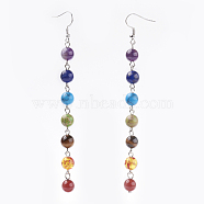 Chakra Jewelry, Natural & Synthetic Gemstone Beads Dangle Earrings, with Platinum Tone Brass Hooks, 114mm, Pin: 0.6mm(EJEW-JE02622)