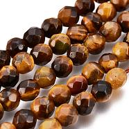 Faceted Grade A Natural Tiger Eye Round Bead Strands, 4mm, Hole: 0.8mm, about 95pcs/strand, 15.5 inch(X-G-F260-01-4mm)