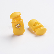 Plastic Spring Cord Locks, 1-Hole, Yellow, 27~28x14x9mm, Hole: 3x7.5mm(KY-WH0020-47P)