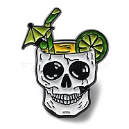Halloween Skull Enamel Pins, Black Alloy Brooch for Backpack Clothes, Lemon, 30x24x2mm(JEWB-H014-03EB-02)