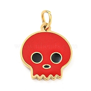 Halloween 304 Stainless Steel Charms, with Enamel and Jump Ring, Real 14K Gold Plated, Skull Charm, Red, 11.5x10x1mm, Hole: 2.5mm(STAS-P333-14G)