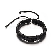 Adjustable Leather Cord Bracelets, Black, 56mm, 13x9mm(X-BJEW-M169-12A)