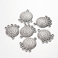 Tibetan Style Flat Round Chandelier Components, Antique Silver, Lead Free, Nickel Free and Cadmium Free, 27x21x2mm, Hole: 2mm(X-EA361Y-NF)
