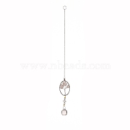 Teardrop Acrylic Beads Big Pendant Decorations, Hanging Sun Catchers, with Rose Quartz Chips Beads, Tree of Life, Oval, 363mm(HJEW-D029-01P-C)