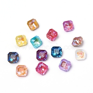 Glass Rhinestone Cabochons, Mocha Fluorescent Style, Pointed Back, Faceted, Square, Mixed Color, 10x10x7mm(RGLA-I002-C01-MI)